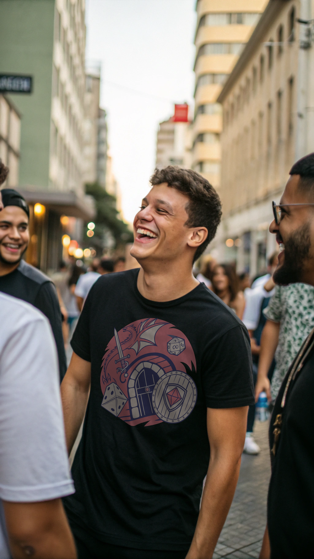 Fantasy RPG Dice & Gear T-Shirt — Sword, Shield & D20 Gaming Tee